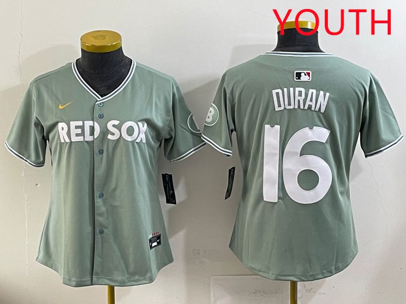 Youth 2025 Boston Red Sox 16 Duran Light Green Joint Name Nike MLB Jersey style 11